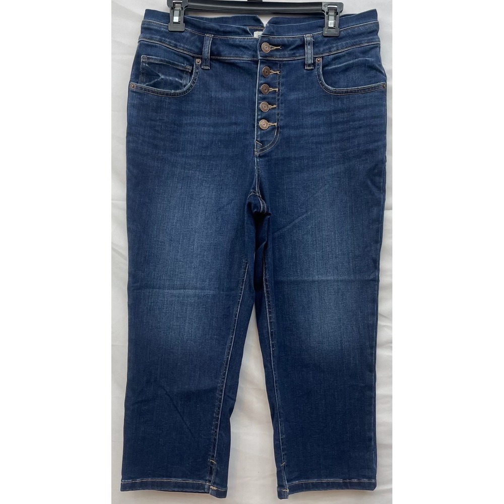 High Rise Crop Jeans Womens Size 12 Button Fly Dark Wash Stretch
